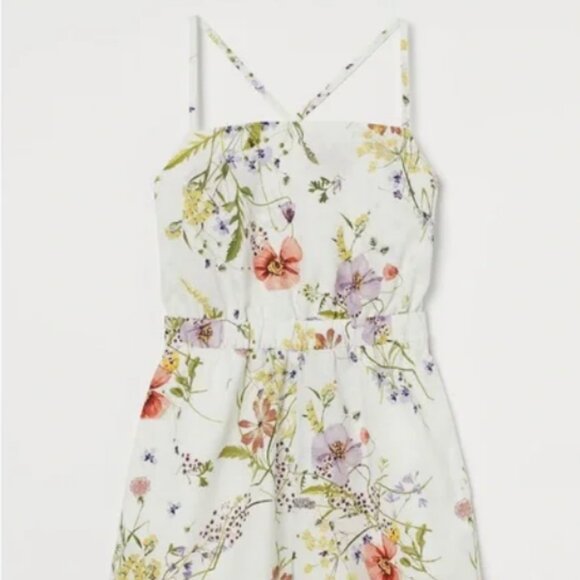 H&M Wildflower Romper L | Open Back, Adjustable Ties, Pockets, Linen Blend - Picture 3 of 5